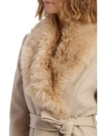 Youth Fashion Oatmeal Faux Fur Collar Coat