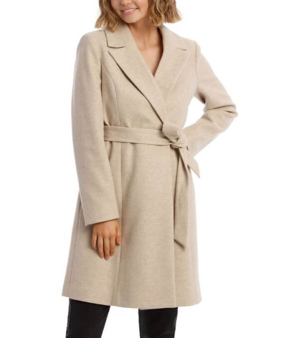 Youth Fashion Oatmeal Faux Fur Collar Coat