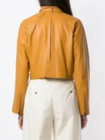 Women Yellow Pointed Leather Jackets