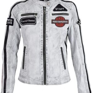 Retro Strips Leather Biker Jacket