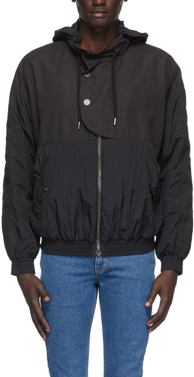 Black Hooded Satin Bomber Jacket (4) Black Hooded Satin Bomber Jacket