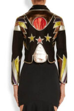Black In Multi Cropped Patchwork Metallic Leather Jacket