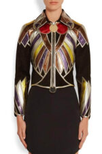 Black In Multi Cropped Patchwork Metallic Leather Jacket