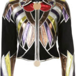 Black In Multi Cropped Patchwork Metallic Leather Jacket