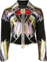 Black In Multi Cropped Patchwork Metallic Leather Jacket