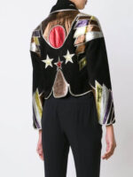 Black In Multi Cropped Patchwork Metallic Leather Jacket