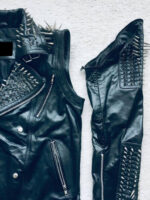 Black Long Spiked Studded Leather Jacket and Vest Two in One