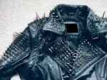Black Long Spiked Studded Leather Jacket and Vest Two in One