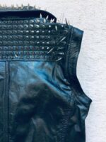 Black Long Spiked Studded Leather Jacket and Vest Two in One