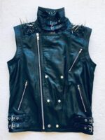 Black Long Spiked Studded Leather Jacket and Vest Two in One