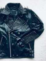 Black Long Spiked Studded Leather Jacket and Vest Two in One