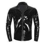 Black Shiny Metallic Leather Jacket