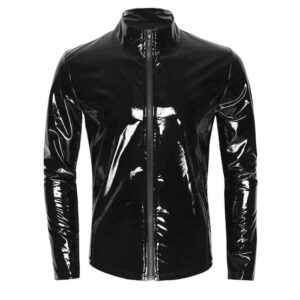 Black Shiny Metallic Leather Jacket