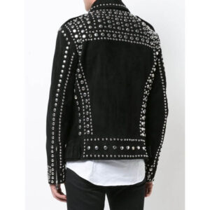 Black Suede Punk Rock Studded Leather Jacket