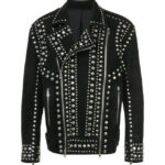 Black Suede Punk Rock Studded Leather Jacket
