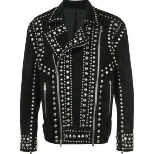 Black Suede Punk Rock Studded Leather Jacket