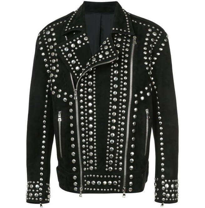 Black Suede Punk Rock Studded Leather Jacket (4) Black Suede Punk Rock Studded Leather Jacket