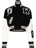 Black and White Cropped Varsity Bomber Jacket