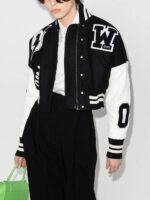 Black and White Cropped Varsity Bomber Jacket