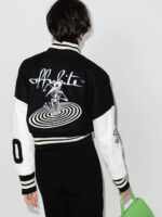 Black and White Cropped Varsity Bomber Jacket