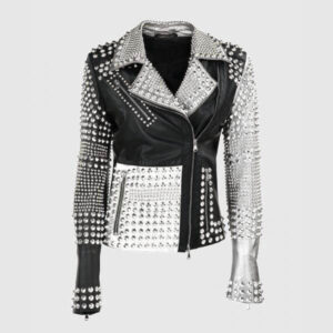 Black&Silver Spiked Studded Leather Jacket