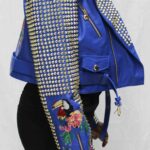 Blue Spiked Short Leather Women's Jacket