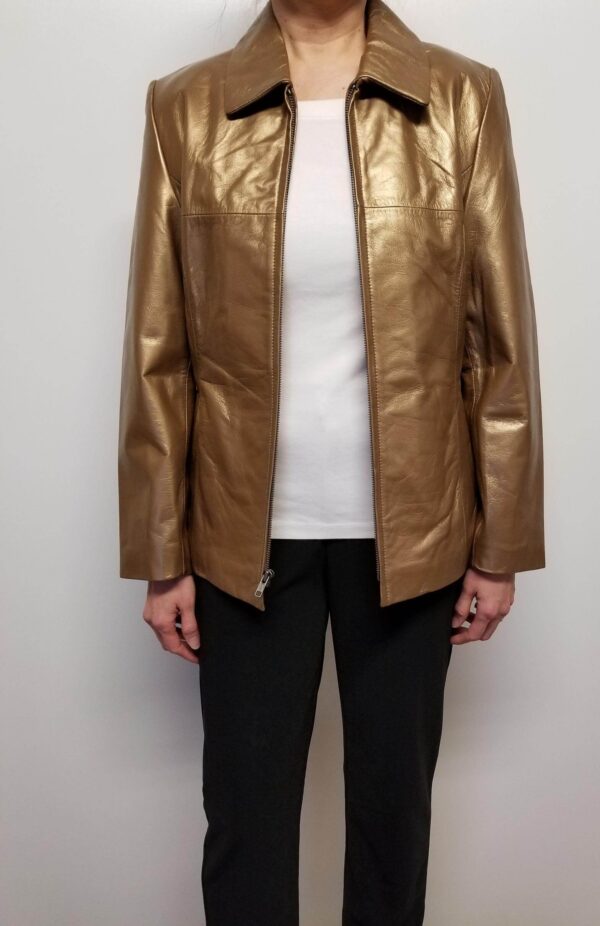 Bronze Metallic Leather Women Jacket