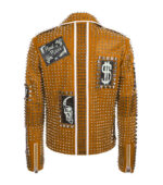 Philipp Plein Brown Full Silver Studded Leather Jacket