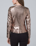 Brown Metallic Biker Leather Jacket