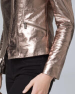 Brown Metallic Biker Leather Jacket
