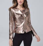 Brown Metallic Biker Leather Jacket