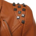 Brown Silver Studded Rivet Leather Jacket