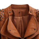 Brown Silver Studded Rivet Leather Jacket