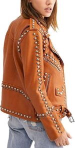 Brown Studded Women's Punk Biker Leather Jacket