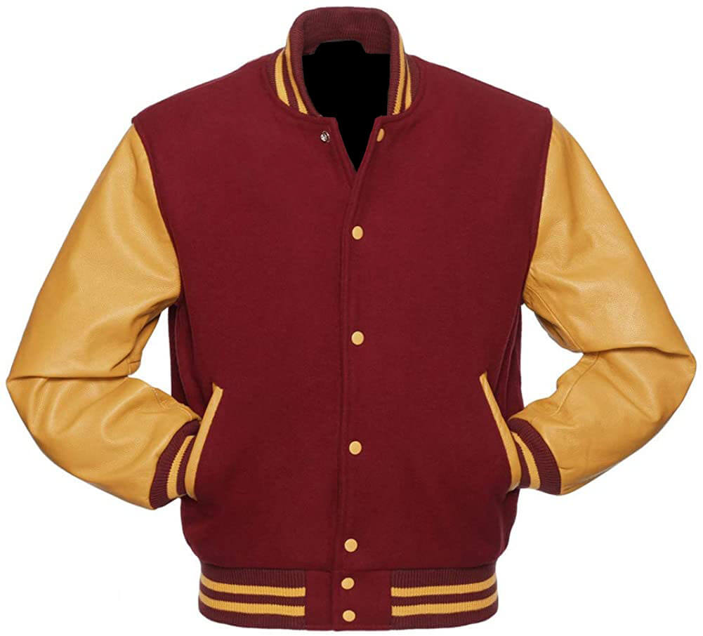 Cardinal and Golden Varsity Letterman Baseball Jacket (2) Cardinal and Golden Varsity Letterman Baseball Jacket