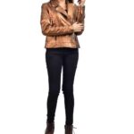 Copper Metallic Women's Leather Biker Jacket