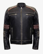 Motorbike Mc Vintage Retro Leather Distressed Black Jacket - Mens