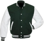 Dark Green Letterman Varsity Baseball Wool Jacket