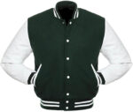 Dark Green Letterman Varsity Baseball Wool Jacket