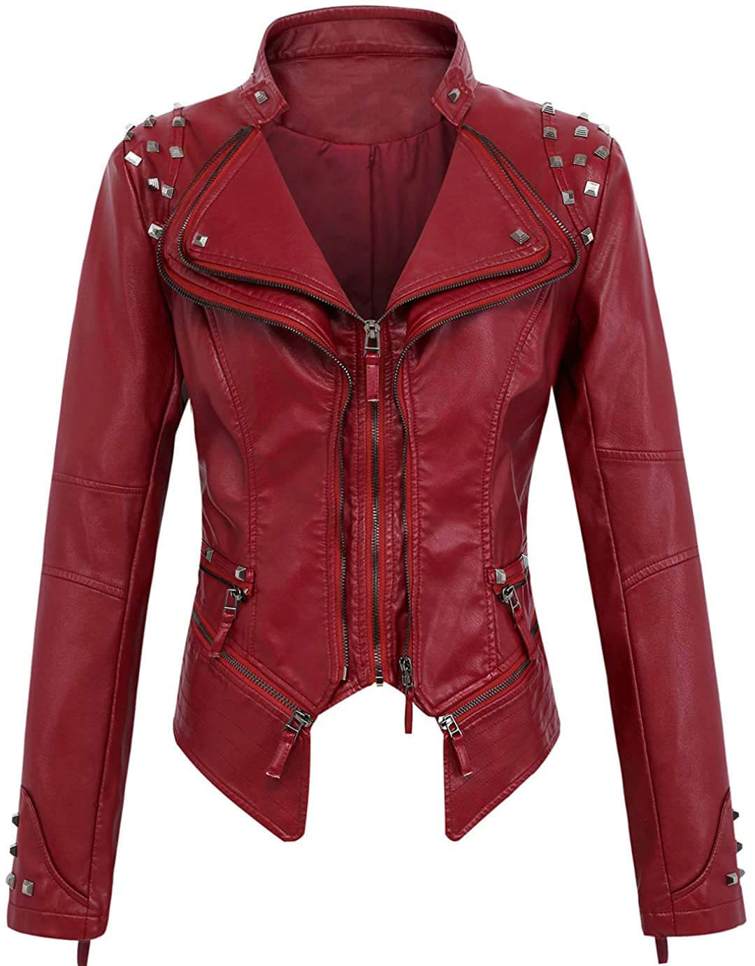 Dark Red Silver Studded Rivet Leather Jacket Dark Red Silver Studded Rivet Leather Jacket