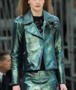 Emily Green Metallic Biker Leather Jacket