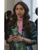 Emily Green Metallic Biker Leather Jacket