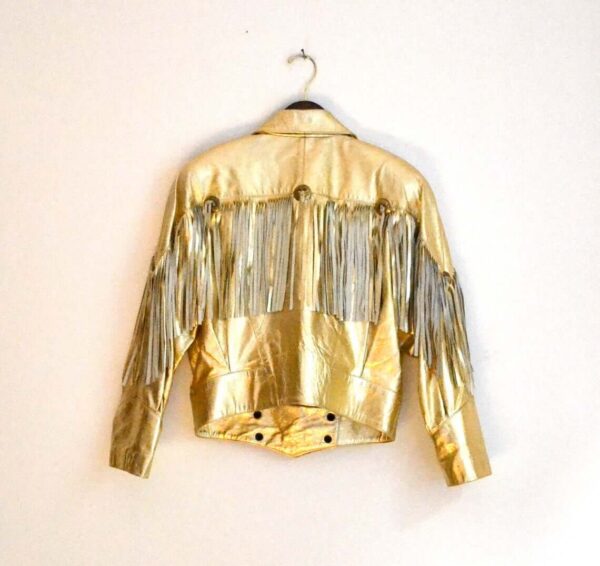 Fringe Metallic Gold 80s Vintage Leather Jacket