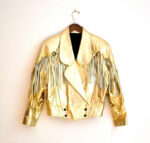 Fringe Metallic Gold 80s Vintage Leather Jacket