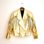 Fringe Metallic Gold 80s Vintage Leather Jacket