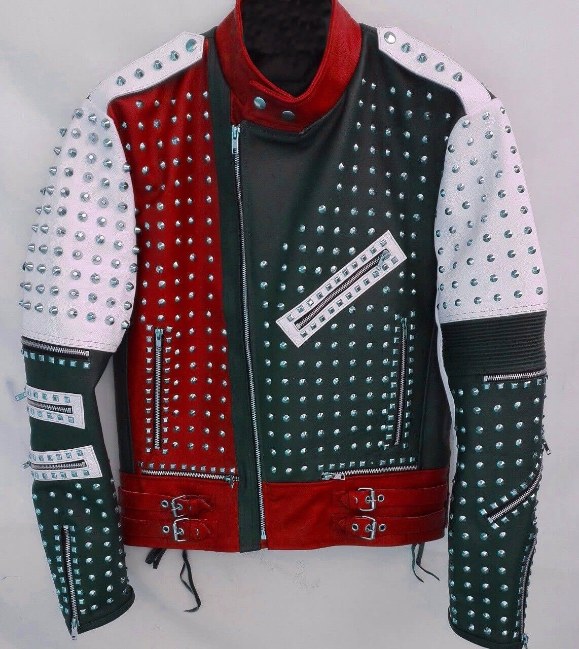 Full Studded Biker Leather Jacket (1) Full Studded Biker Leather Jacket