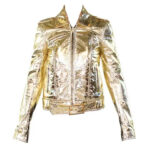 GOLD METALLIC LEATHER BIKER JACKET