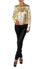 GOLD METALLIC LEATHER BIKER JACKET