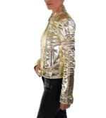 GOLD METALLIC LEATHER BIKER JACKET