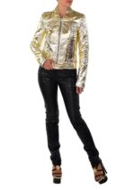 GOLD METALLIC LEATHER BIKER JACKET